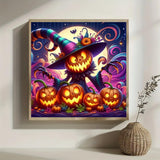 Halloween Pumpkin Moon Diamond Art Kits for Adults, 5D Winter Diamond Painting Kits for Adults Beginners,DIY Full Round Drill Diamond Dot Painting Gem Art Kits for Adult,Home Wall Decor 13.8x13.8 Inch VCLKDIY