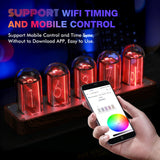 ClocTeck Nixie Tube Clock with Wi-Fi SYNC, Alarm & Timer, 12/24H Display, No Assembly Required - A Retro Gift for Friends (Wood Grain) ClocTeck