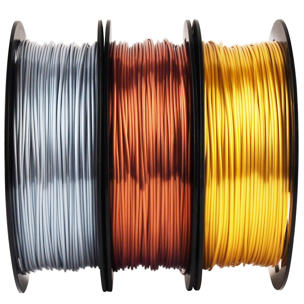 Shiny Silk Gold Silver Copper PLA Filament Bundle, 1.75mm 3D Printer Filament, Each Spool 0.5kg, 3 Spools Pack, with One 3D Printer Remove or Stick Tool MIKA3D MIKA3D