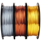 Shiny Silk Gold Silver Copper PLA Filament Bundle, 1.75mm 3D Printer Filament, Each Spool 0.5kg, 3 Spools Pack, with One 3D Printer Remove or Stick Tool MIKA3D MIKA3D