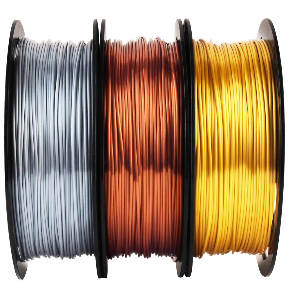 Shiny Silk Gold Silver Copper PLA Filament Bundle, 1.75mm 3D Printer Filament, Each Spool 0.5kg, 3 Spools Pack, with One 3D Printer Remove or Stick Tool MIKA3D - WoodArtSupply