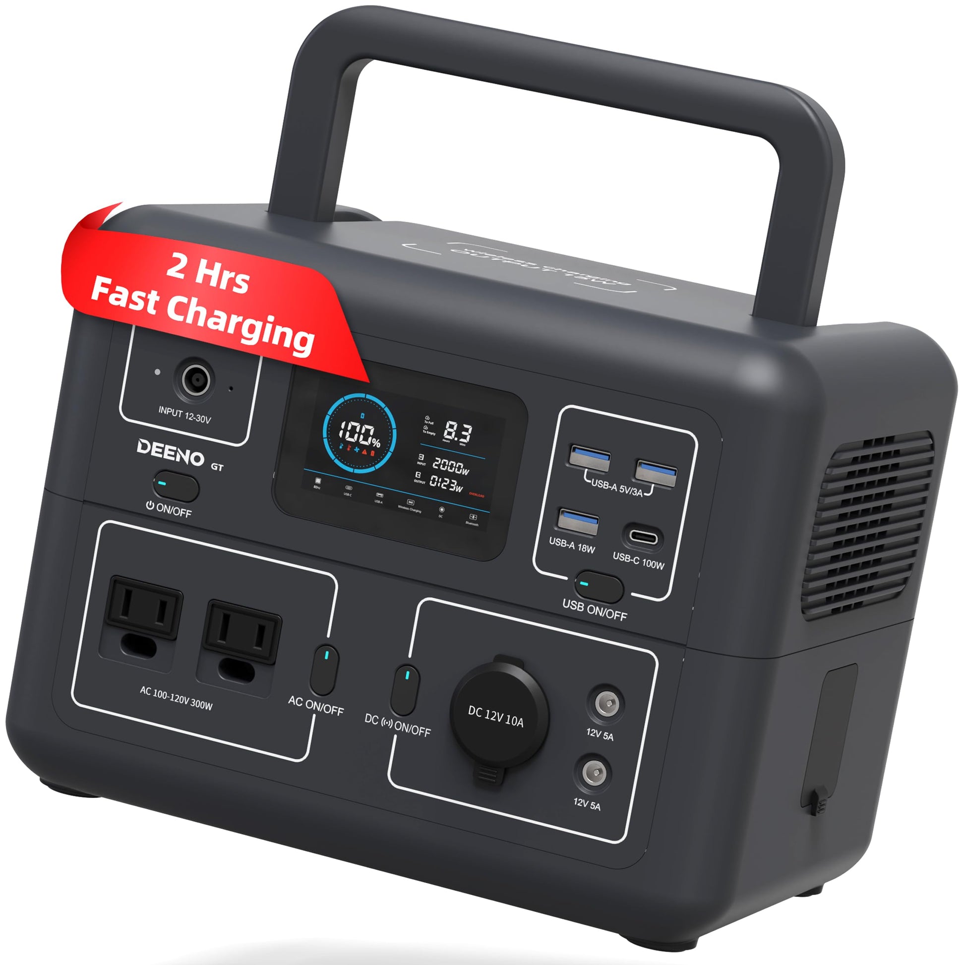 DEENO Fast Charging Portable Power Station, 300Wh (Peak 600W) LiFePO4 Battery/ 2 Hour Fast Charging, 120V Dual AC Outlets, Solar Generator (Solar Panel Optional) for Outdoor Camping/RVs/Home  - WoodArtSupply