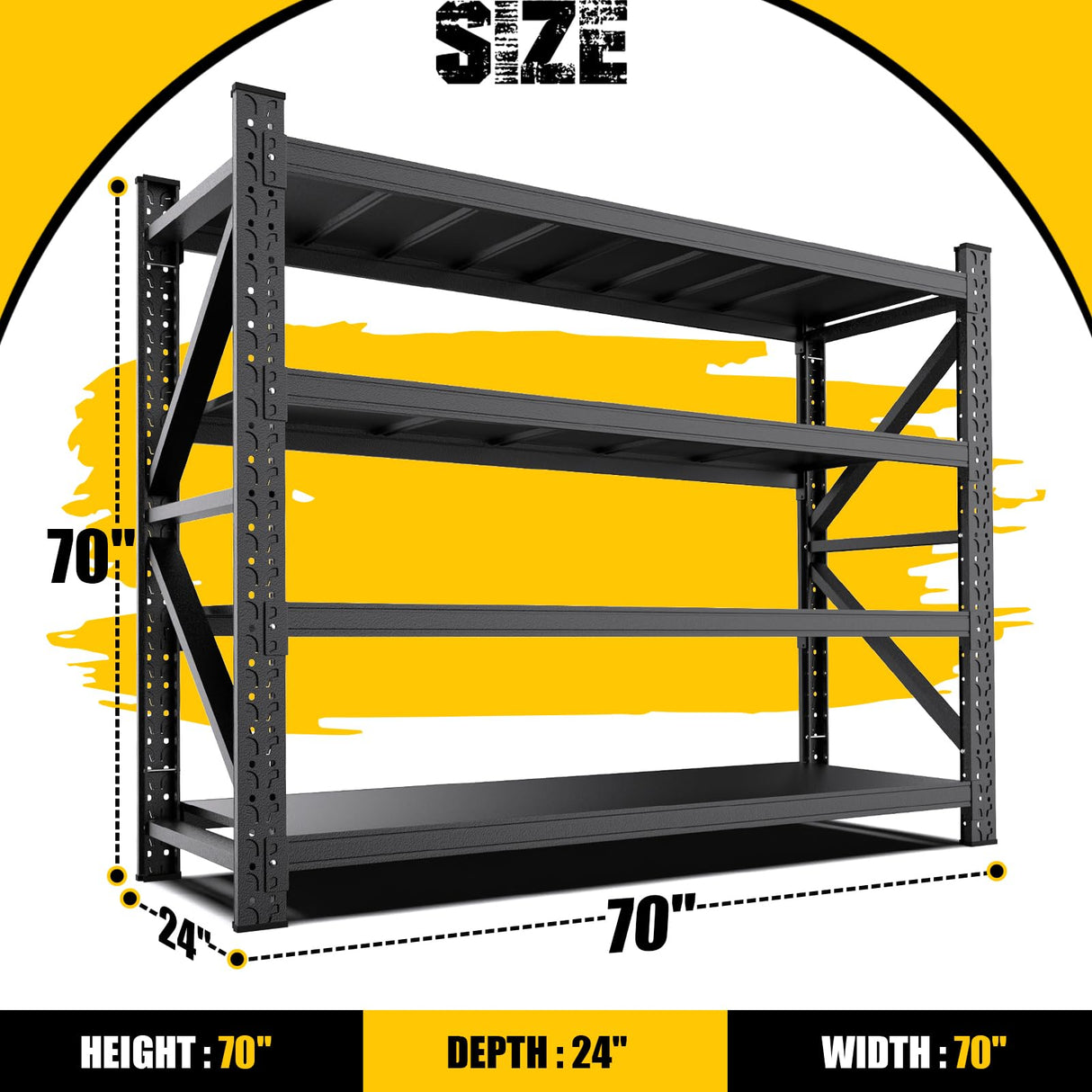 LBVSKK 7000LBS Heavy Duty Garage Shelving Units,70''W Garage Storage Shelves,Large Metal Shelf,4 Tier Adjustable Storage Rack | Industrial Shelving for Warehouse,Basement,Workshop,Shed,Black LBVSKK