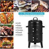 Giantex 3-in-1 Charcoal BBQ Smoker, Outdoor Grill Cooker with Built-in Thermometer and 6 Hooks for Outdoor Backyard Cooking Grilling Camping Giantex