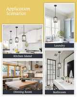 Osimir Farmhouse Pendant Light Fixtures, 1-Light Black Glass Pendant Lights for Kitchen Island, Industrial Rustic Mini Hanging Lighting with Rod, Wood Finish, Adjustable Length, OS-3014 Osimir