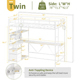 Yoobure White Twin Loft Bed with L-Shape Desk, Charging Station & LED Lights Yoobure