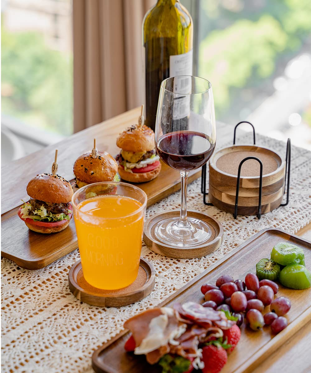 Wood Coasters for Drinks Absorbent with Holder, Acacia Wood Cork Coaster Rustic Coasters for Coffee Table Dining Table Wooden Table Coasters for Farmhouse Desk, Set of 6 WLWNWFT