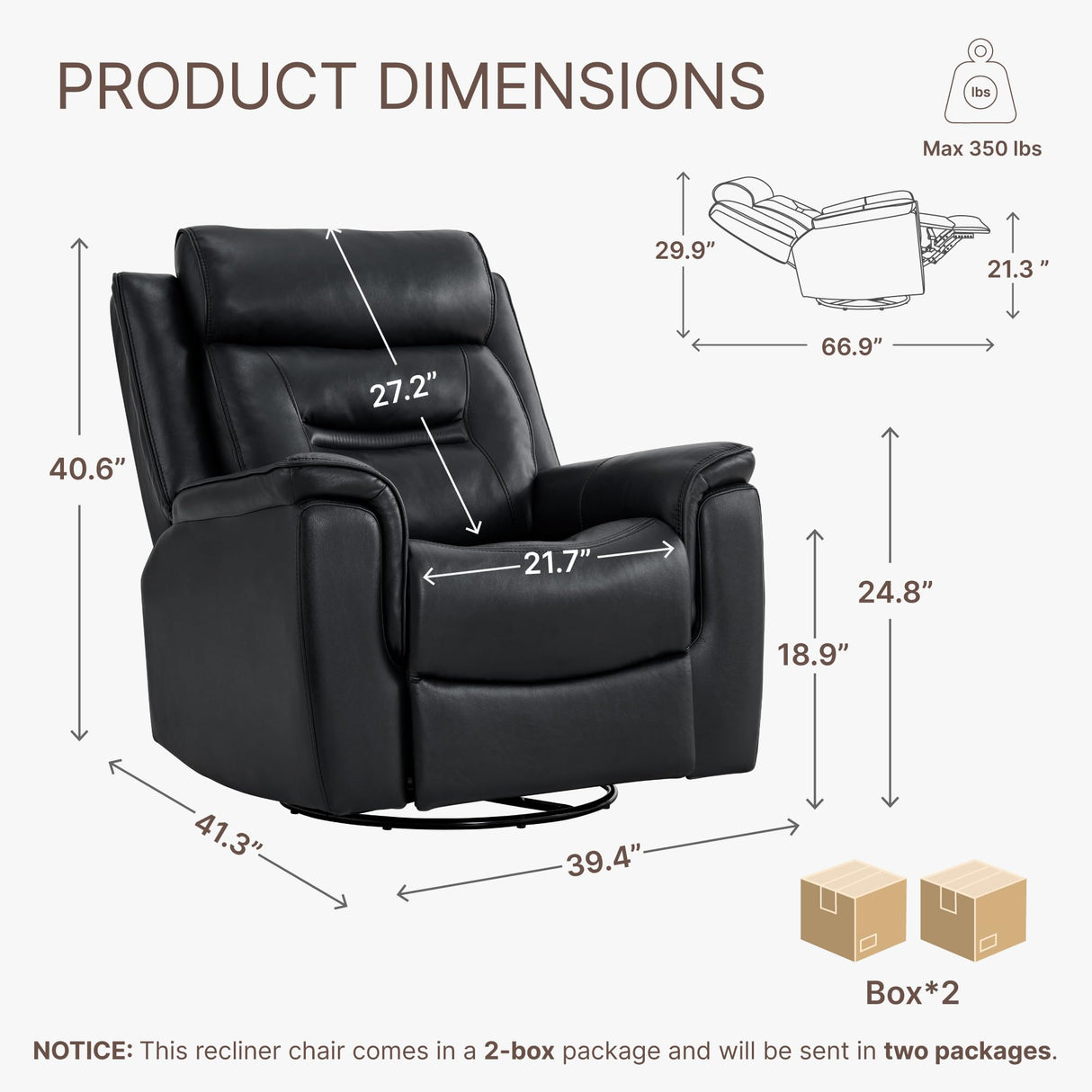 KISLOT Leather Recliner Chair, 360° Swivel Rocker for Adults Manual Rocking Reclining Chair with Adjustable Backrest Footrest for Living Room Bedroom Home Theater Seating KISLOT