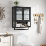 Qiaoxuan Bathroom Wall Cabinet, Over The Toilet Space Saver Storage Cabinet, Medicine Cabinet with 2 Glass Door and Towel Bar, Metal Wall Mounted Cabinet for Bathroom Laundry Room Kitchen Qiaoxuan