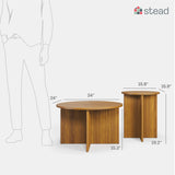 Stead Round Fluted Nesting Coffee Table - 2 Piece Coffee Table Set - Living Room Furniture - Modern Home Decor - Solid Wood Base and Wood Grain Veneer Top (Medium Oak) - Living Room Furniture Sets Stead