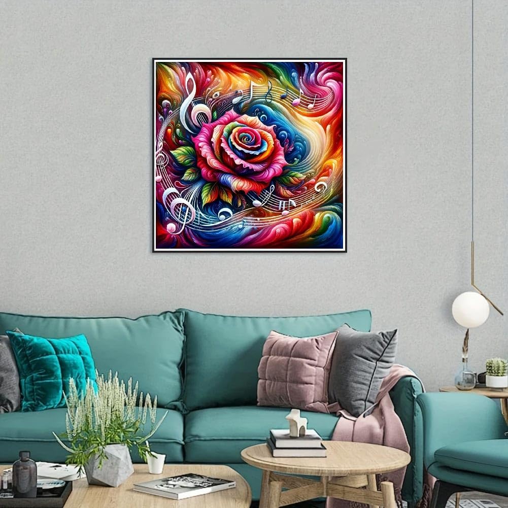 STGLCR Music Diamond Painting Kits for Adults,5D Rainbow Rose Diamond Art Kits for Beginners,DIY Full Drill Diamond Gem Art with Painting Kits for Home Wall Decor 12 x 12 Inch Music Rose STGLCR