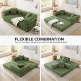 4-in-1 Folding Convertible Sofa Bed, 78 Inch Oversized Corduroy Upholstered Boneless Couch, Loveseat Sleeper with Pull Out Bed, Floor Sofa Modular Futon Couch for Living Room Bedroom Lounge, Green ivoros