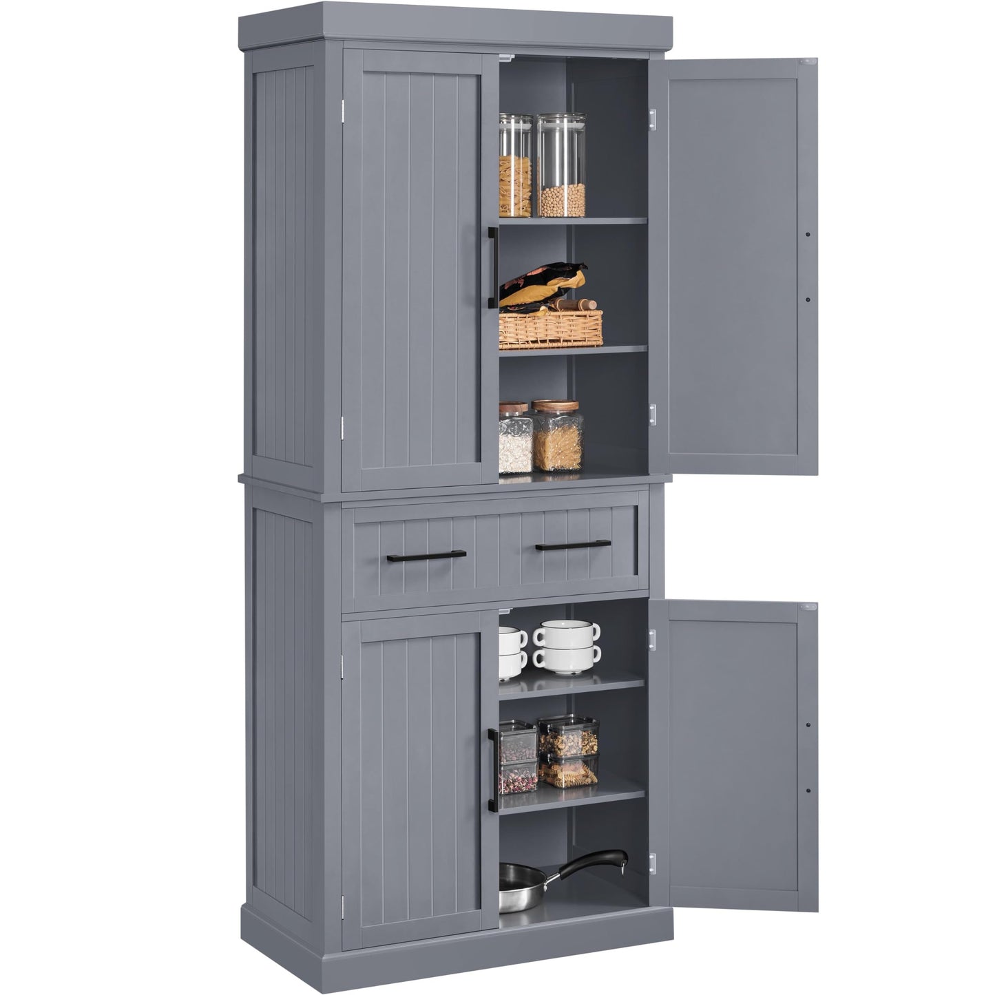 Yaheetech Kitchen Pantry Storage Cabinet with Drawer, 72.5" H Cupboard Pantry Cabinets with Adjustable Shelves and Barn Doors for Dining Room/Living Room, Dark Gray - WoodArtSupply