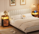 Furnulem 4 Drawer Dresser for Bedroom, Tall Nightstand with Led Light and Charging Station, Small Night Stand Bedside Table, Fabric Bins, Metal Frame, Wood Shelf, Side Furniture(Rustic Brown) Furnulem