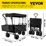 Happbuy Extra Large Collapsible Garden Cart with Removable Canopy, Folding Wagon Utility Carts with Wheels and Rear Storage, Wagon Cart for Garden, Camping, Grocery Cart, Shopping Cart, Black Happybuy