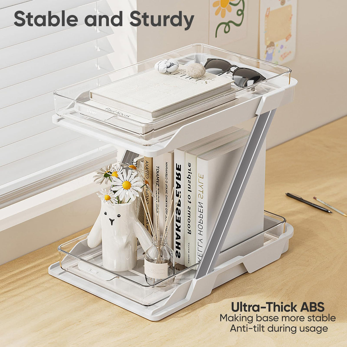 AUGBEAN 3 Pack Bathroom Organizers and Storage - Multi-Purpose,2-Tier Clear Pull Out Organization for Bathroom,Under Sink,Kitchen,Vanity,Countertop,Cabinet,Pantry & Medicine Cabinet,White AUGBEAN