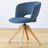 GrandNoor Mid Century Modern Swivel Accent Chair with Solid Wood Legs, Home Office Desk Chair No Wheels, Makeup Chair for Vanity, Upholstered Chair for Bedroom, Blue GrandNoor