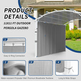 INTER HUT 11'x11' Patio Pergola Canopy with Full Closure Sidewalls, Outdoor Metal Gazebo Pergola with Privacy Curtains, Gray INTER HUT