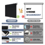 SHADEMOON Cordless Blackout Window Roller Shades, Pull Down Spring System Indoor Blinds, Room Darkening Waterproof UV Blocking Thermal Insulated Fabric for Home Office (Black, Width 29", Height 72") SHADEMOON