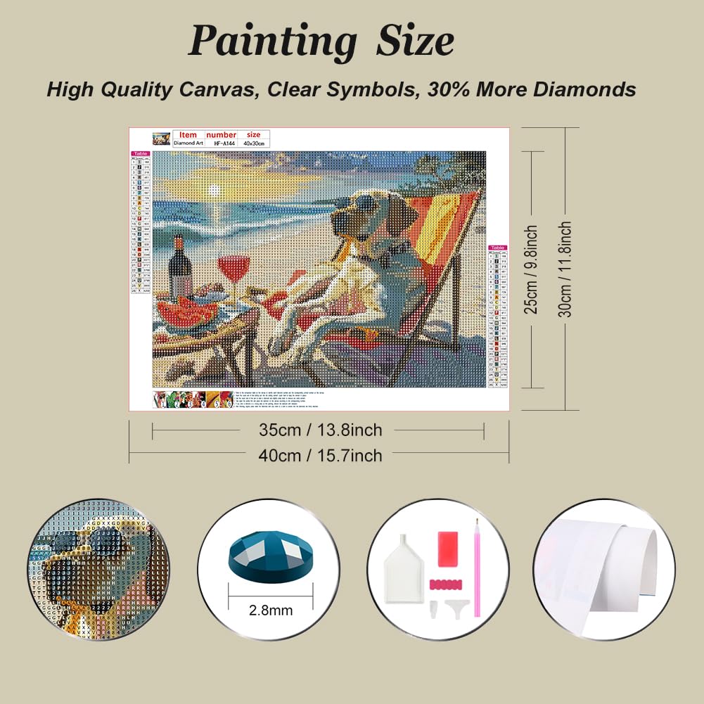 hill froeistung Dog Diamond Art Painting Kits for Adults,Beach Diamond Art Kits for Beginners, 5D DIY Round Full Drill Diamond Dots Gem Art Craft for Home Decor Gift 12x12inch hill froeistung