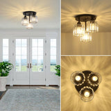 PAUFUL Crystal Semi Flush Mount Ceiling Light,3-Light Modern Close to Ceiling Light Fixtures,Black Kitchen Light Fixtures with Clear Crystal Shade,Hallway Light Fixtures for Hallway Bedroom Bathroom PAUFUL