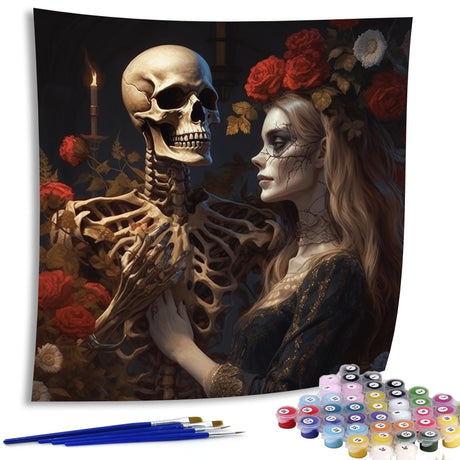 Diymood Paint by Numbers for Adults Skeleton Bride, DIY Oil Painting Roses Acrylic Paint by Number Kits for Kids Adults Beginner for Home Wall Decor 20x20 inch Diymood