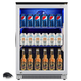 Weili 20 Inch Built in Beverage Refrigerator with Lock, Under Counter or Freestanding 120 Can Soda Beer Drink Cooler Fridge with Stainless Steel and Glass Door Weili