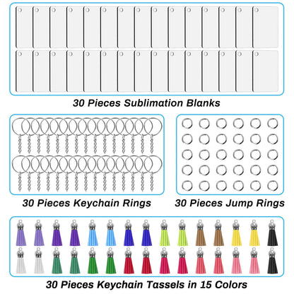 Modacraft 120Pcs Sublimation Keychain Blanks Bulk Set with Rectangle Sublimation Blanks Tassels Keychain Rings & Jump Rings for DIY Keychain Crafting