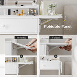 Haewon White Small Vanity Desk Set with Mirror and Lights, Mini Makup Table with Chargin Station and Storage Chair for Compact Space Bedroom Haewon