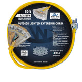 50 ft - 14 Gauge Heavy Duty Extension Cord - 3 Outlet Lighted SJTW - Indoor/Outdoor Extension Cord by Watt's Wire - 50' 14-Gauge Grounded 15 Amp Extension Cord Watt's Wire