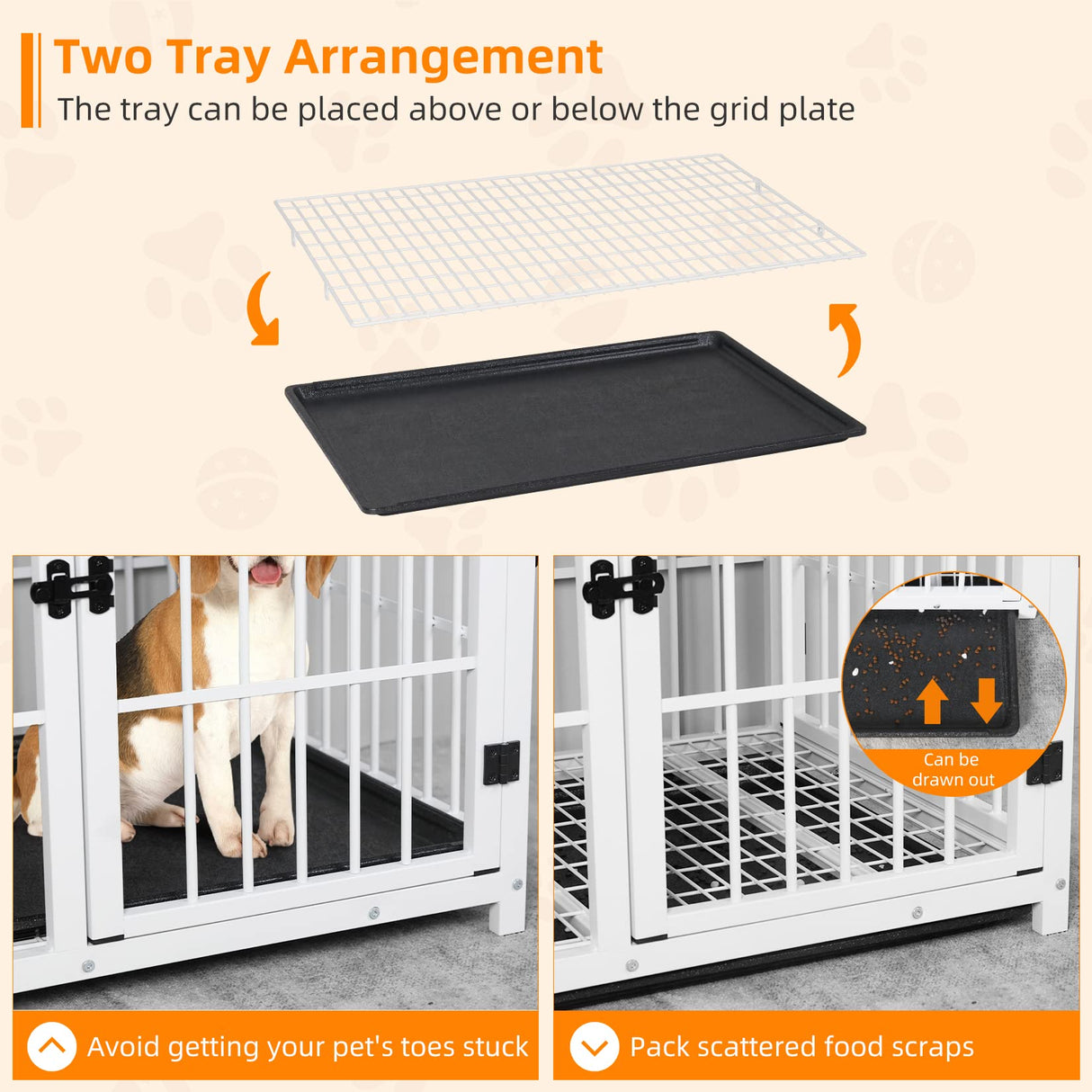 Heavy Duty Dog Crate Furniture: 72Inch Extra Large End Table Style Doggie Crates with Three Doors - Inside Modern Big TV Stand Style Puppy Wooden Kennel with Removable Tray for Medium Large Dogs White BingoPaw