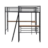 MERITLINE Metal Twin Size L-Shaped Loft Bed, Twin Size Loft Bed Frame with Two Built-in Desks Underneath for Kids Boys Teens, Black MERITLINE