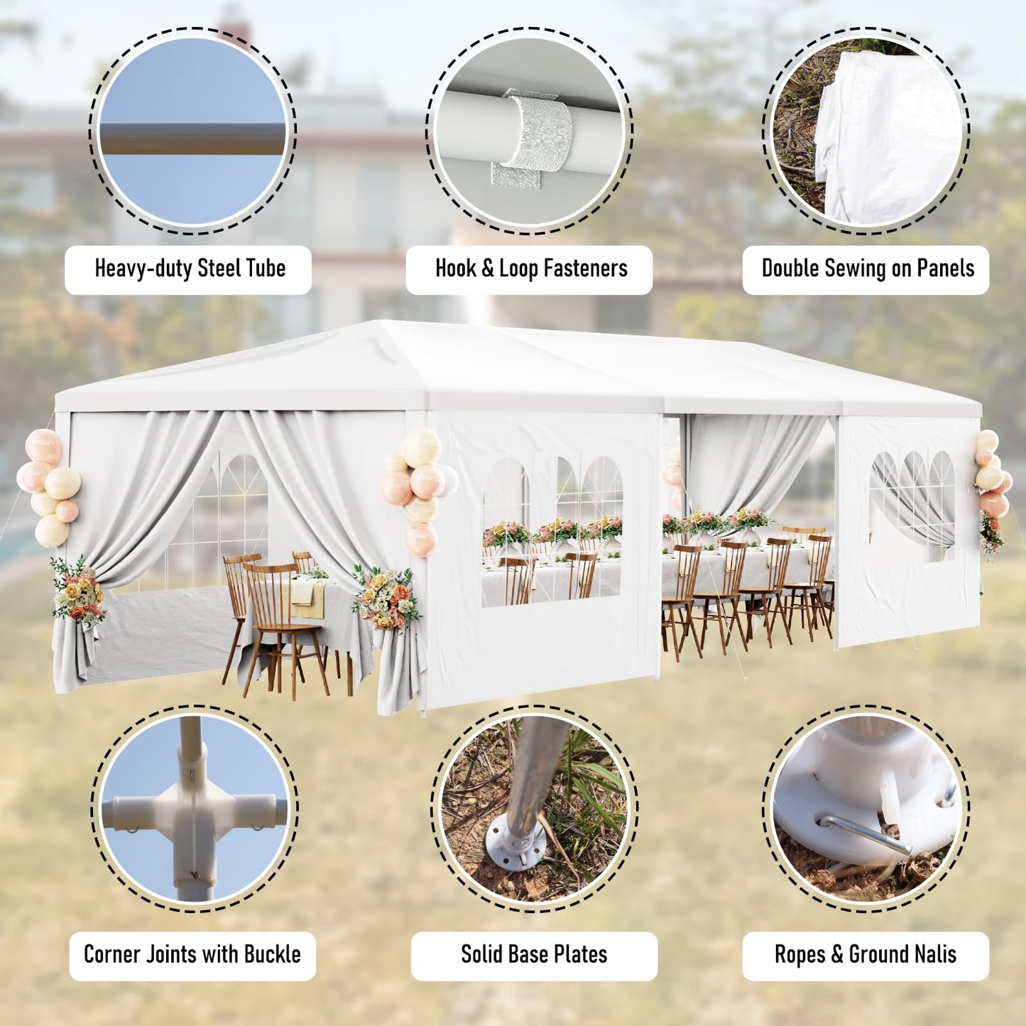 10x30 Outdoor Party Tent White Tents for Parties Heavy Duty Canopy Tent Patio Gazebo Shelter with 7 Removable Sidewalls Wedding BBQ Events Tent for Birthday Graduation Backyard Garden - WoodArtSupply