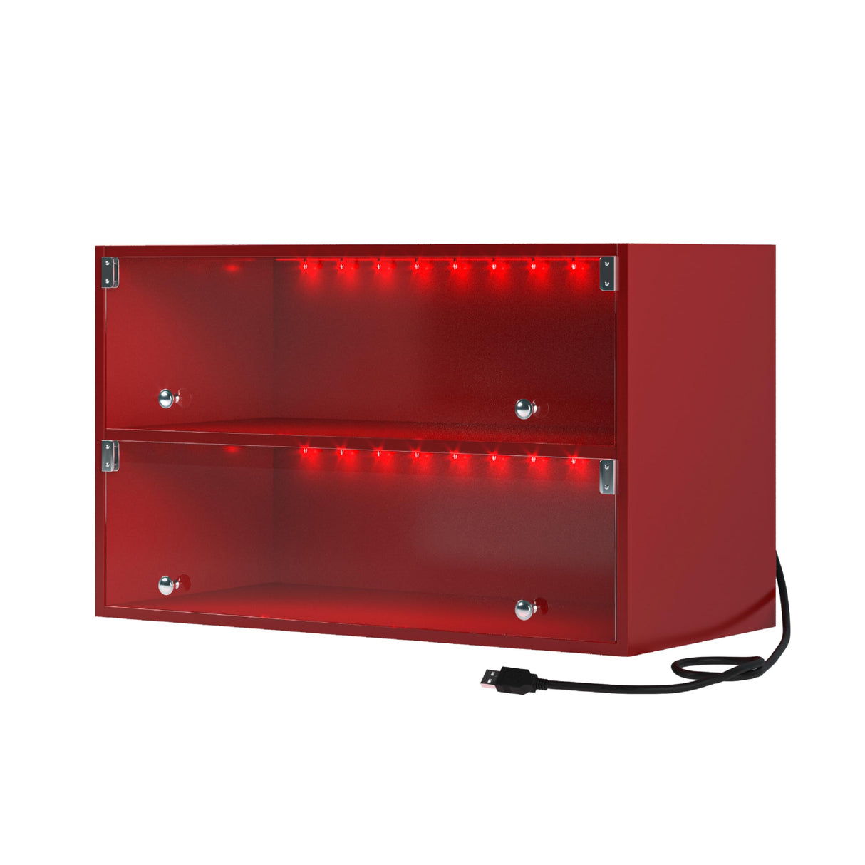 FUQIAOTEC LED Shoe Storage Box, 2-Tier Red Wood Stackable Shoe Box with Clear Door and App Control, Display Sneakers Organizer Box with USB Interface and Music Playback FUQIAOTEC