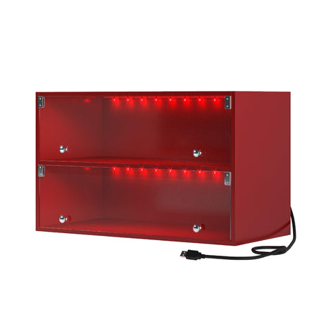 FUQIAOTEC LED Shoe Storage Box, 2-Tier Red Wood Stackable Shoe Box with Clear Door and App Control, Display Sneakers Organizer Box with USB Interface and Music Playback FUQIAOTEC