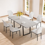 ZckyCine Modern Mid-Century Dining Table Set for 6-8 People Kitchen Dining Room Table Set Extendable Wood Dining Table and 6 Upholstered Chairs, Home Kitchen Furniture ZckyCine