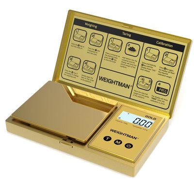 WEIGHTMAN Digital Scale Gram, 200g/0.01g Pocket Scale Gold Titanium Plating, LCD Backlit Display, Mini Jewelry Scale with 6 Units, Auto Off, Tare Function for Food, Coins, Battery Included