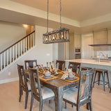 PHILOMENA Antique Wood Farmhouse Chandelier, 3-Light Rustic Bronze Cage Rectangular Dining Room Light Fixtures Over Table, Rectangle Linear Foyer Pendant Lamp Ceiling Hanging PHILOMENA