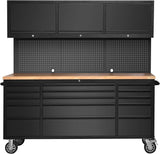 CHETTO 72" Tool Chest Rolling Tool Box 15 Storage Drawers 3 Upper Cabinet Pegboard Large Toolbox with Wheels for Warehouse Basement Home Pantry Garage Black CHETTO C