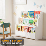 SpaceAid 3-Tier Scalloped Bookshelf, Montessori Bookcase for Toddlers, Wooden Book Shelf Organizer Display Furniture for Kids Rooms, Playroom, Nursery and Classroom, White SpaceAid