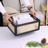 SHCMSADO Wooden Frame Storage Basket, Decorative Organizer Crates Box with Built-in Handle,Natural Wire Wood Nesting Drawer Storage for Kitchen, Bathroom and Office Desktop-(15" Lx11 Wx6.3 H-Black) SHCMSADO