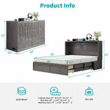 BALUS Murphy Bed Queen Size, Convertible Cabinet Bed with Tri-Fold Mattress and USB Charging Station, Foldable Night Stand Trays, Storage Drawer, Space Saving - Grey BALUS