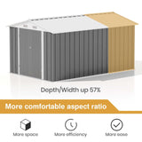 Patiowell 12 x 8 FT Outdoor Storage Shed, Steel Shed Storage House with Design of Lockable Doors, Utility and Tool Storage for Garden, Patio, Backyard, Outside use, Gray Patiowell