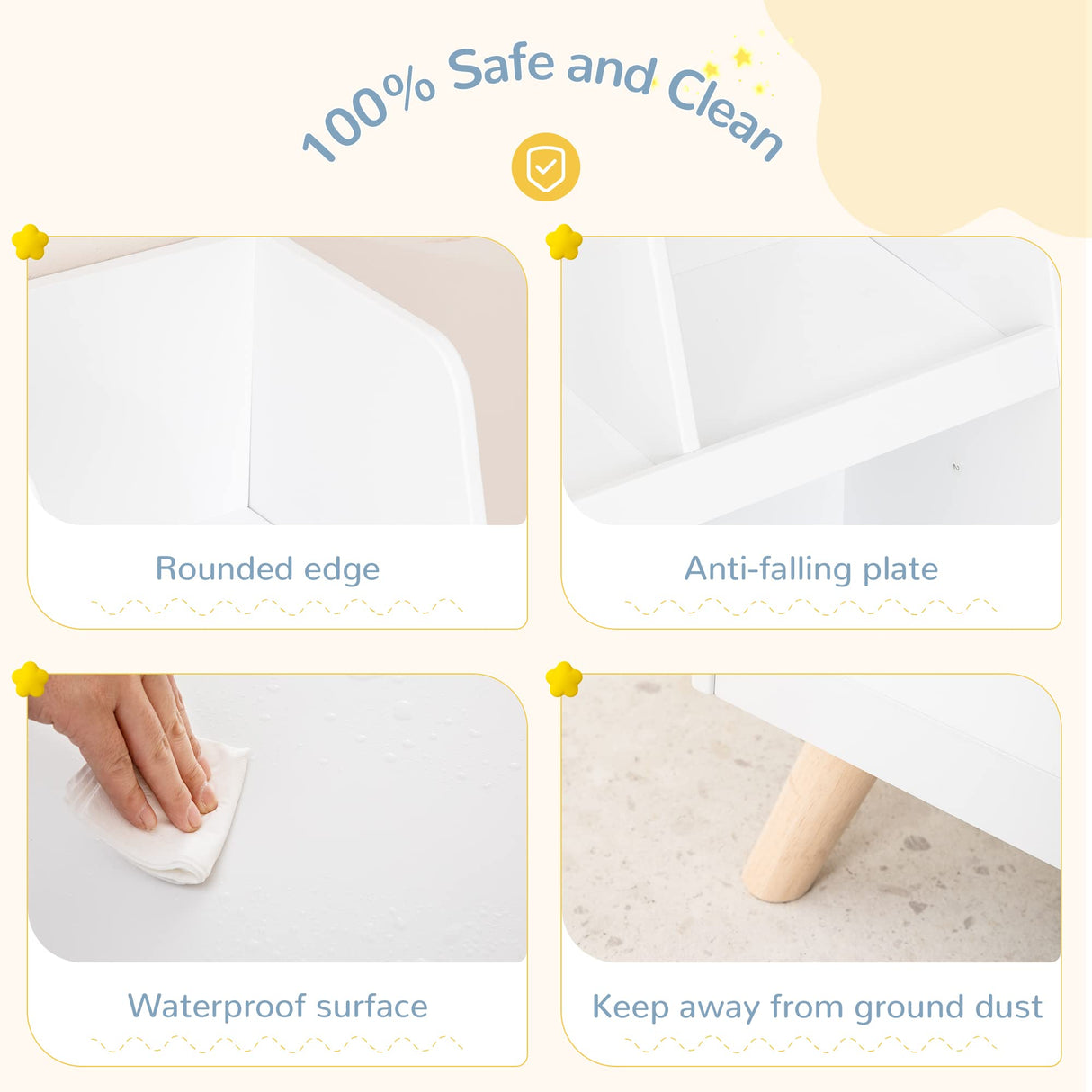 Curipeer Kids Bookshelf, Baby Book Shelf and Toy Organizer, Wooden Open Bookcase with 5 Cubbies, 2-Tier Baby Storage Display, Christmas and Birthday Gifts for Playing Room, Nursery, White Curipeer