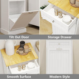Bocarali Tilt Out Trash Cabinet, 10 Gallon Freestanding Wooden Kitchen Trash Recycling Sorter Cabinet with 2 Drawer, Tilt Out Trash Can Bin Garbage Laundry Cabinet for Living Room, White Bocarali