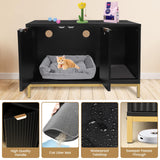 QuicMiou Cat Litter Box Enclosure, Hidden Litter Box Furniture with Metal Legs, Side End Table Indoor Cat House Storage Cabinet 31.5 x 19.7 x 20 Inches (Black + Gold) QuicMiou