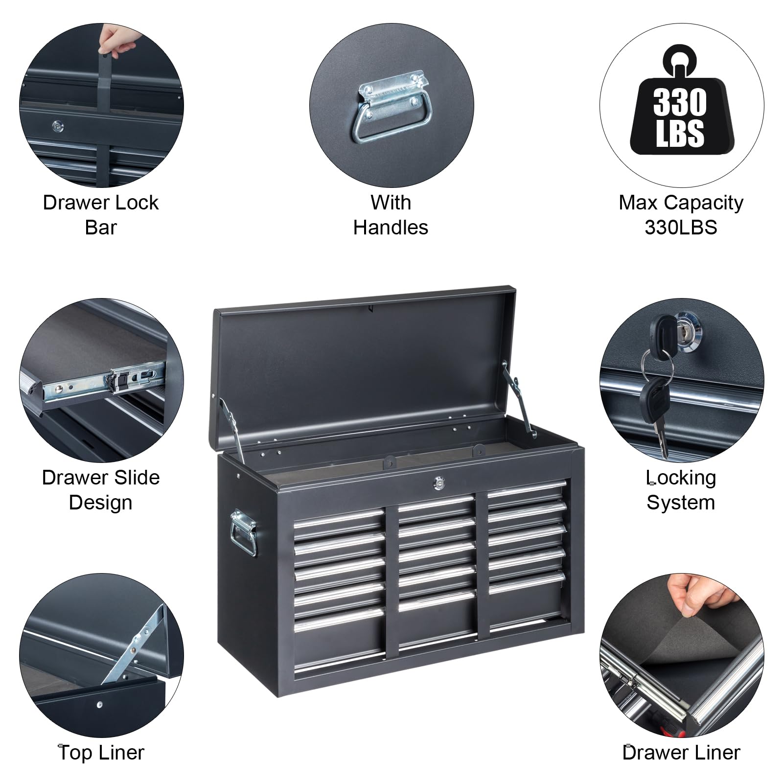 Winado 24" Portable Tool Box, 5 Drawers & Top Storage Tray Tool Box with Drawers, Lockable Metal Tool Chest Cabinet for Garage, Warehouse, Repair Shop & Home - WoodArtSupply