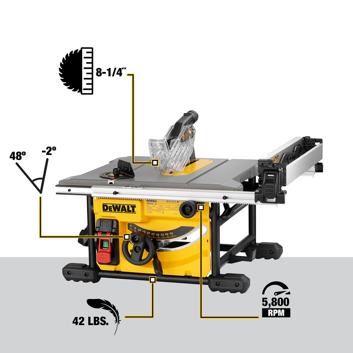 Dewalt DWE7485R 120V 15 Amp Compact 8-1/4 in. Corded Jobsite Table Saw (Renewed) - WoodArtSupply