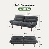 Marsail Futon Sofa Bed, Futon Couch with Adjustable Backrest & Armrests, Convertible Small Sleeper Sofa Bed for Small Apartments, Study Room, Office, Corduroy Loveseat, Grey Marsail