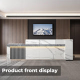 Huariifowm Modern Reception Desk Counter Table, Front Desk with Lockable Drawer & Open Shelves, Reception Table with Private Panels for Office (Gray Grain + White/Right,59" L*24" W*39" H) Huariifowm